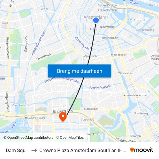 Dam Square to Crowne Plaza Amsterdam South an IHG Hotel map