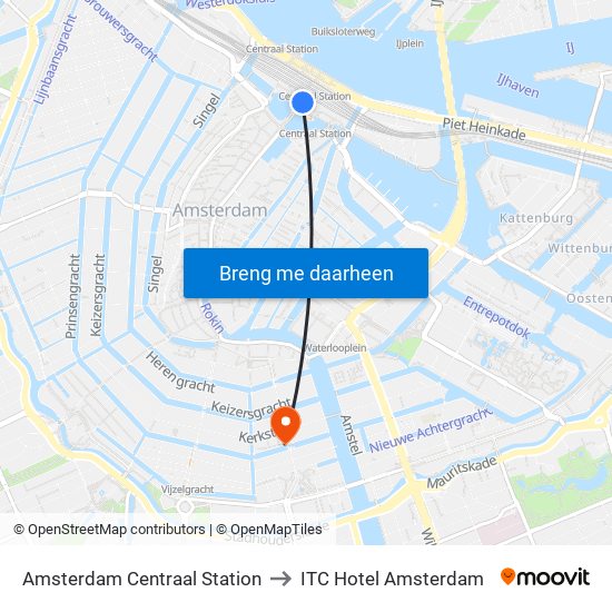 Amsterdam Centraal Station to ITC Hotel Amsterdam map