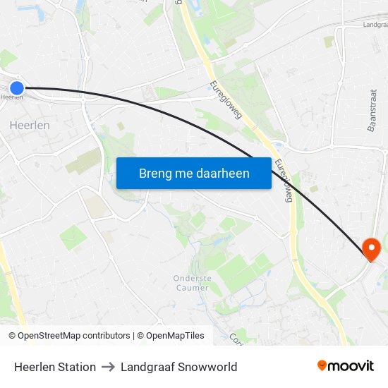 Heerlen Station to Landgraaf Snowworld map