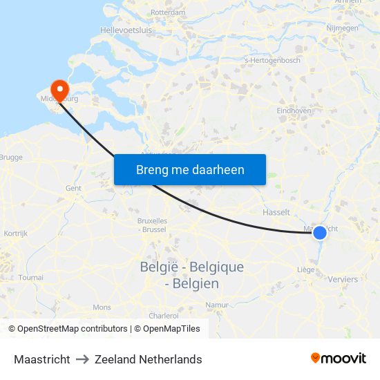 Maastricht to Zeeland Netherlands map