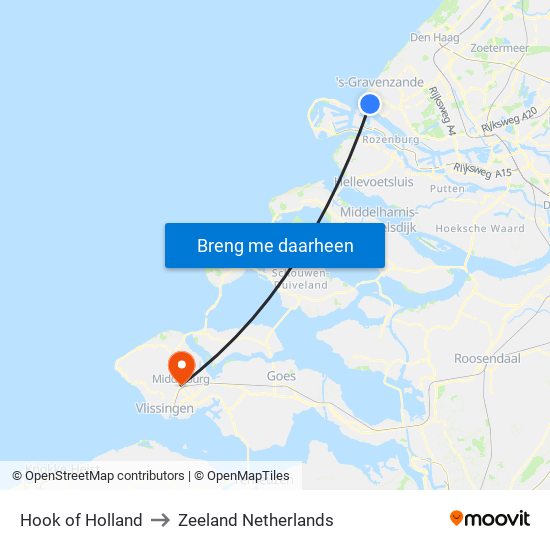 Hook of Holland to Zeeland Netherlands map