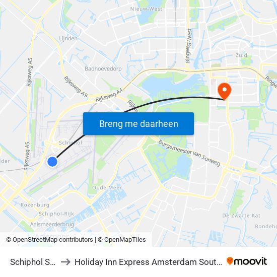 Schiphol Station to Holiday Inn Express Amsterdam South an IHG Hotel map