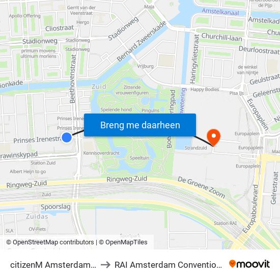citizenM Amsterdam South to RAI Amsterdam Convention Centre map