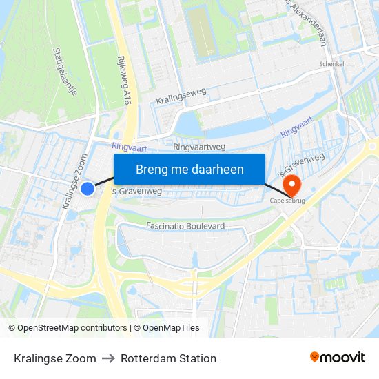 Kralingse Zoom to Rotterdam Station map