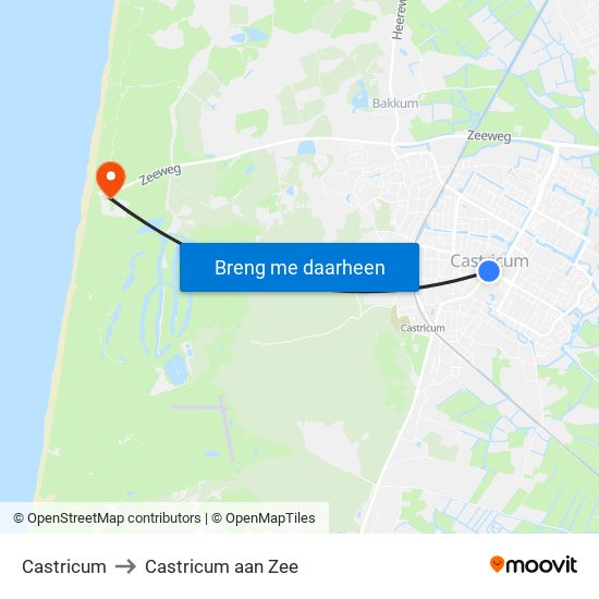 Castricum to Castricum aan Zee map