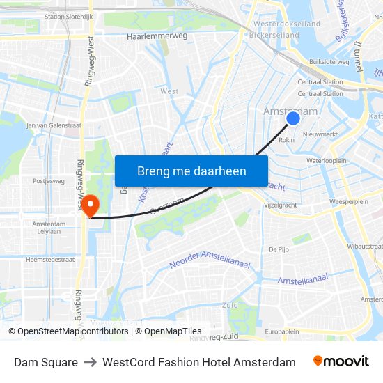 Dam Square to WestCord Fashion Hotel Amsterdam map