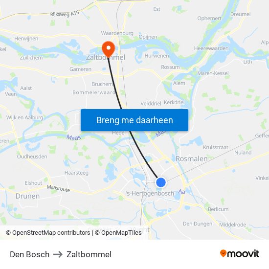 Den Bosch to Zaltbommel map