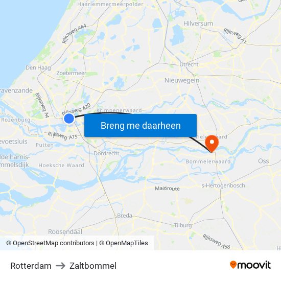 Rotterdam to Zaltbommel map