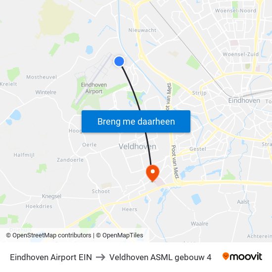 Eindhoven Airport EIN to Veldhoven ASML gebouw 4 map