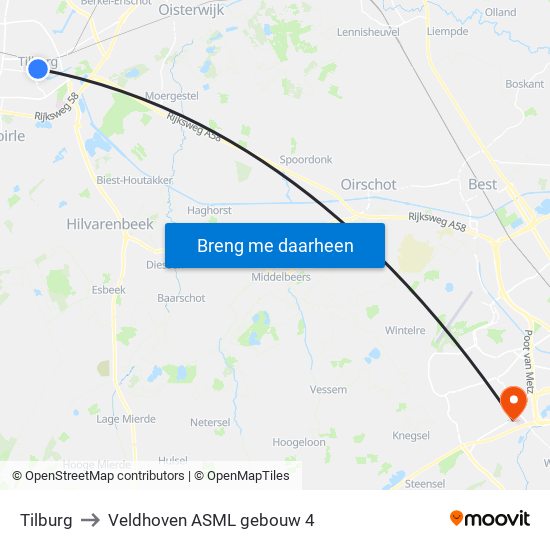 Tilburg to Veldhoven ASML gebouw 4 map
