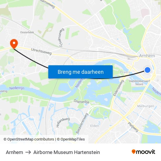 Arnhem to Airborne Museum Hartenstein map