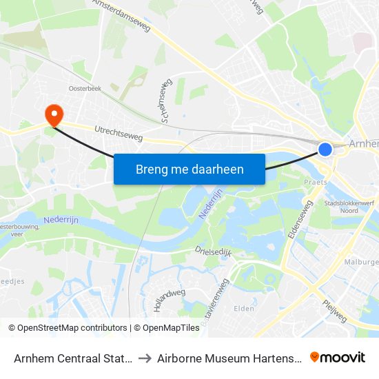 Arnhem Centraal Station to Airborne Museum Hartenstein map