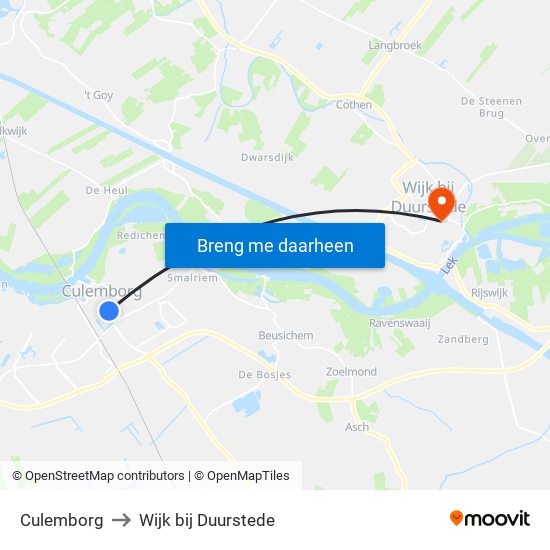 Culemborg to Wijk bij Duurstede map