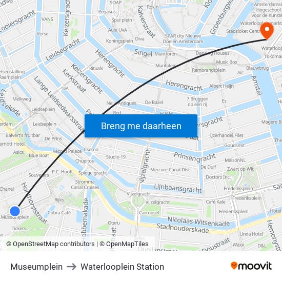Museumplein to Waterlooplein Station map