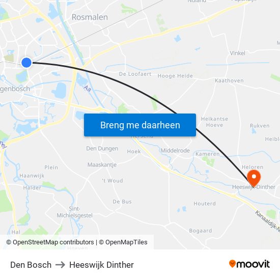 Den Bosch to Heeswijk Dinther map