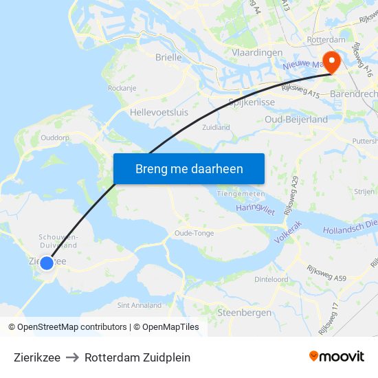 Zierikzee to Rotterdam Zuidplein map