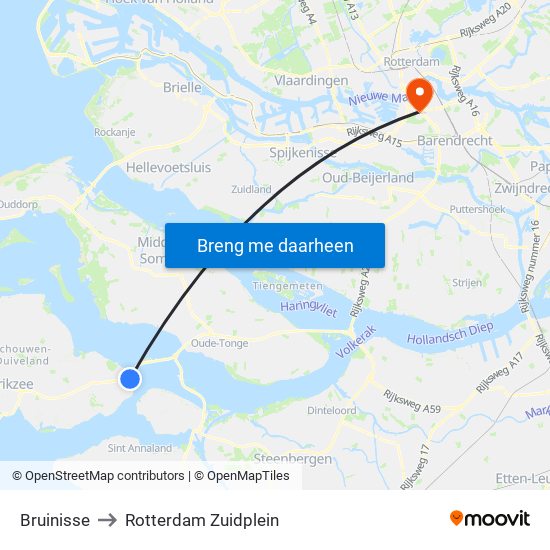Bruinisse to Rotterdam Zuidplein map