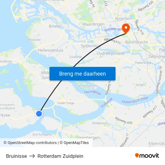 Bruinisse to Rotterdam Zuidplein map
