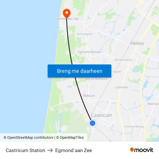 Castricum Station to Egmond aan Zee map