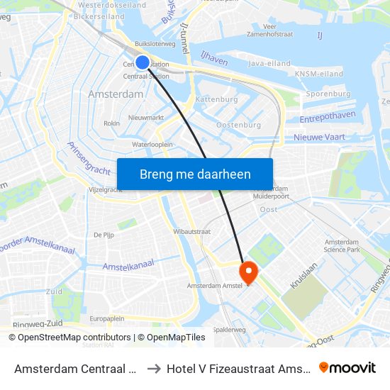 Amsterdam Centraal Station to Hotel V Fizeaustraat Amsterdam map