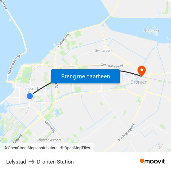 Lelystad to Dronten Station map