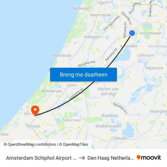 Amsterdam Schiphol Airport AMS to Den Haag Netherlands map