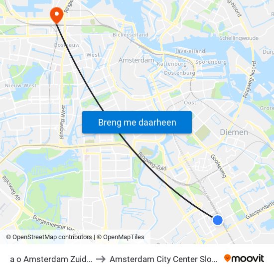 a o Amsterdam Zuidoost to Amsterdam City Center Sloterdijk map