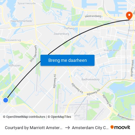 Courtyard by Marriott Amsterdam Airport Hoofddorp to Amsterdam City Center Sloterdijk map