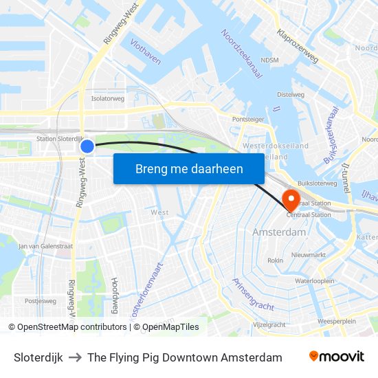 Sloterdijk to The Flying Pig Downtown Amsterdam map