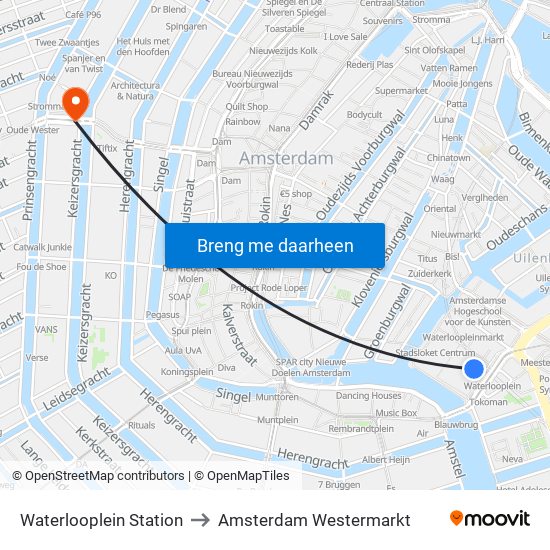 Waterlooplein Station to Amsterdam Westermarkt map