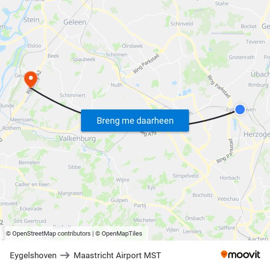 Eygelshoven to Maastricht Airport MST map