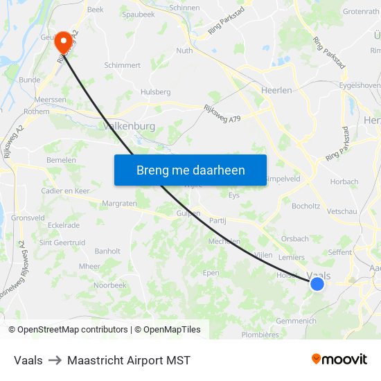 Vaals to Maastricht Airport MST map