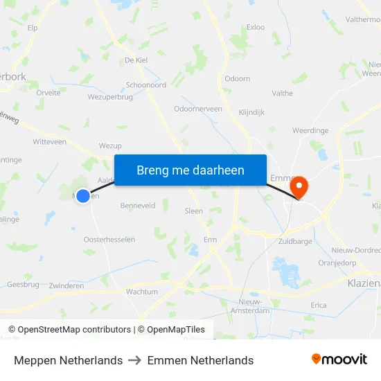 Meppen Netherlands to Emmen Netherlands map