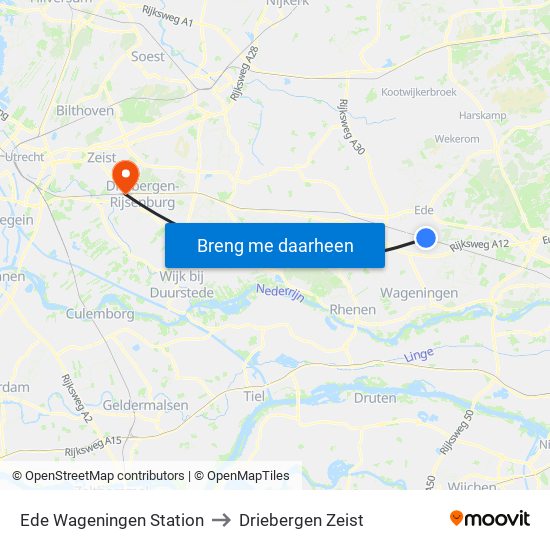 Ede Wageningen Station to Driebergen Zeist map