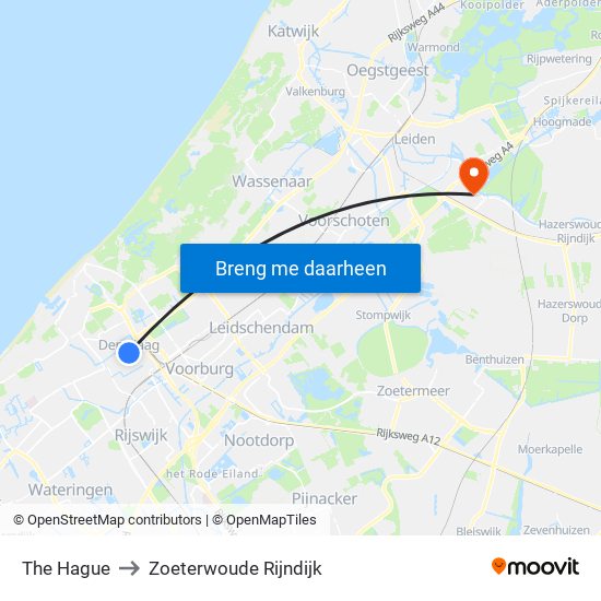 The Hague to Zoeterwoude Rijndijk map