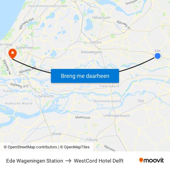 Ede Wageningen Station to WestCord Hotel Delft map