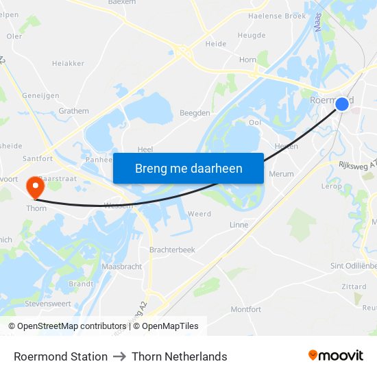 Roermond Station to Thorn Netherlands map
