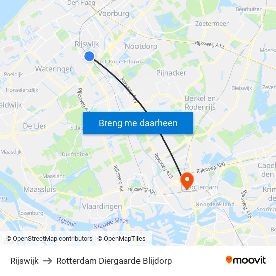 Rijswijk to Rotterdam Diergaarde Blijdorp map