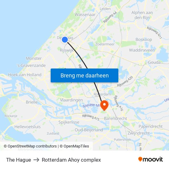 The Hague to Rotterdam Ahoy complex map