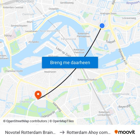 Novotel Rotterdam Brainpark to Rotterdam Ahoy complex map