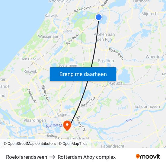 Roelofarendsveen to Rotterdam Ahoy complex map