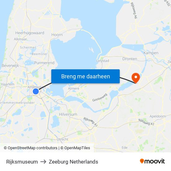Rijksmuseum to Zeeburg Netherlands map