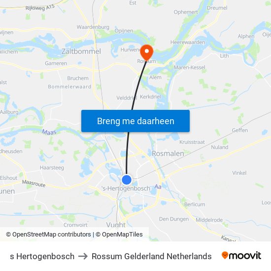 s Hertogenbosch to Rossum Gelderland Netherlands map