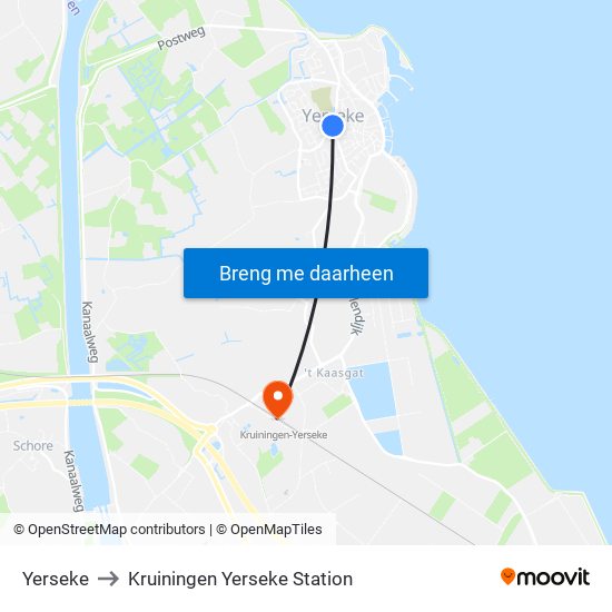 Yerseke to Kruiningen Yerseke Station map