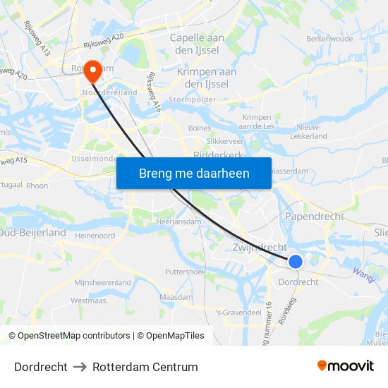 Dordrecht to Rotterdam Centrum map