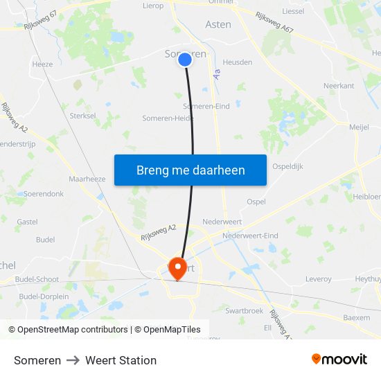 Someren to Weert Station map