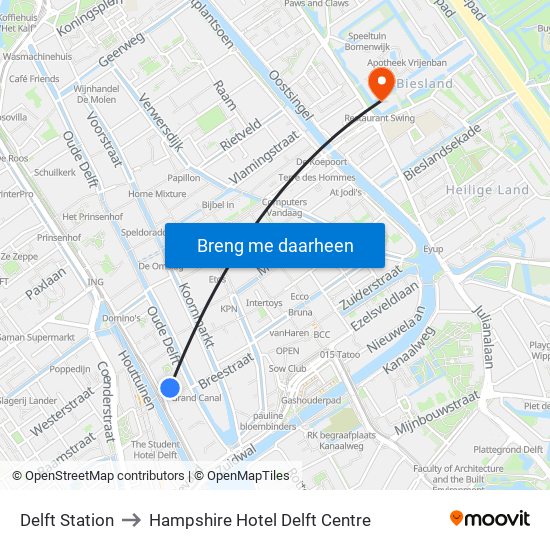 Delft Station to Hampshire Hotel Delft Centre map