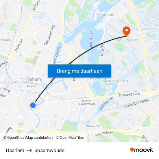 Haarlem to Spaarnwoude map