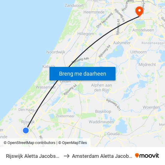 Rijswijk Aletta Jacobsstraat to Amsterdam Aletta Jacobslaan map