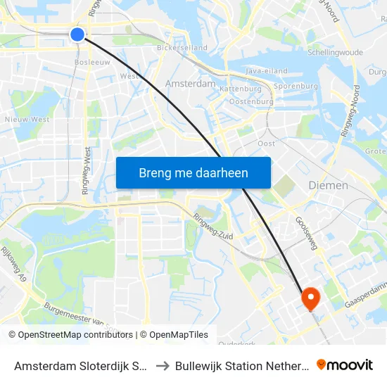Amsterdam Sloterdijk Station to Bullewijk Station Netherlands map